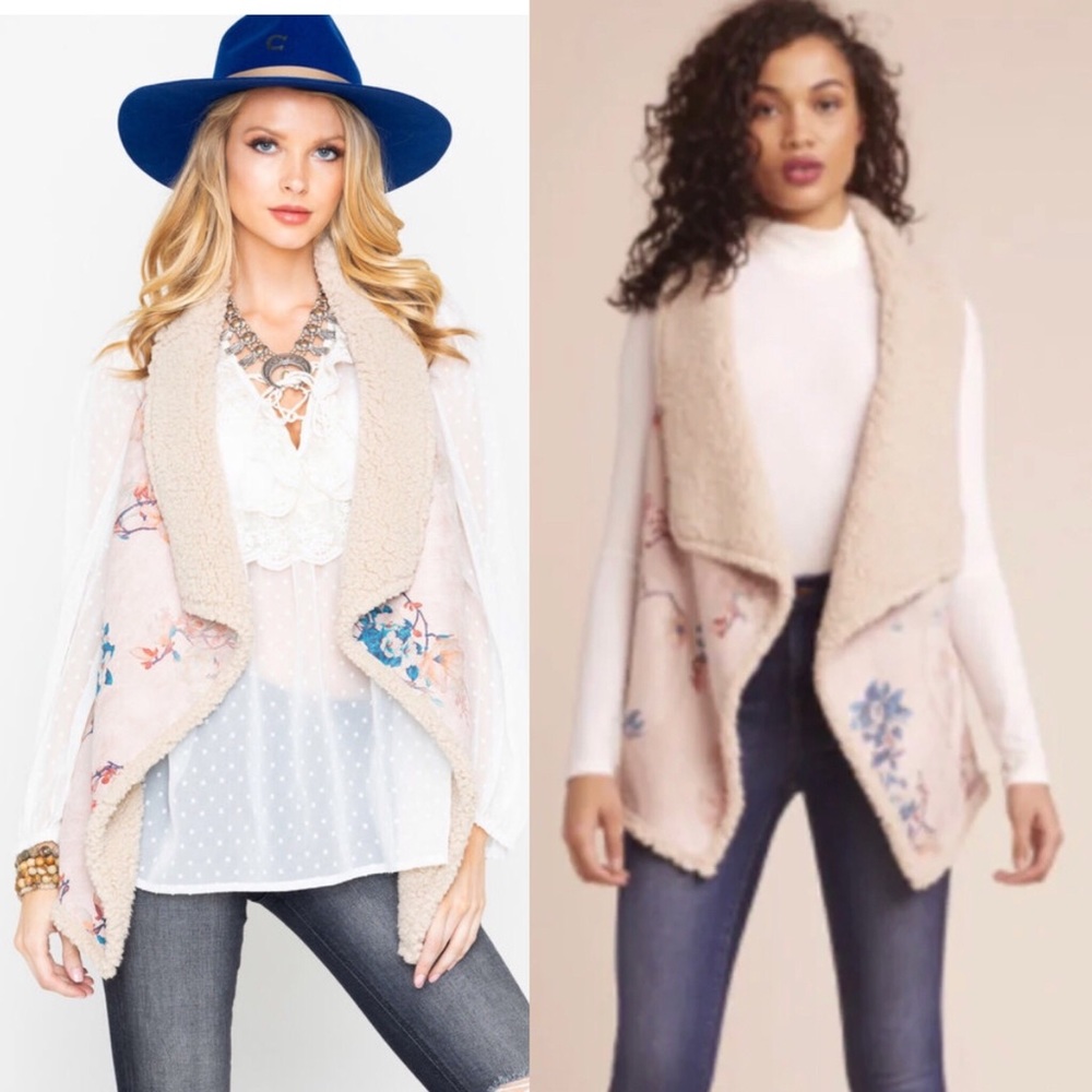 BB Dakota Floral Reversible Sherpa Vest Small New
